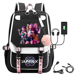 Kpop Hunting Girl Group Movie Peripheral Printed Backpack School Bag Student Campus with Fur Ball Backpack