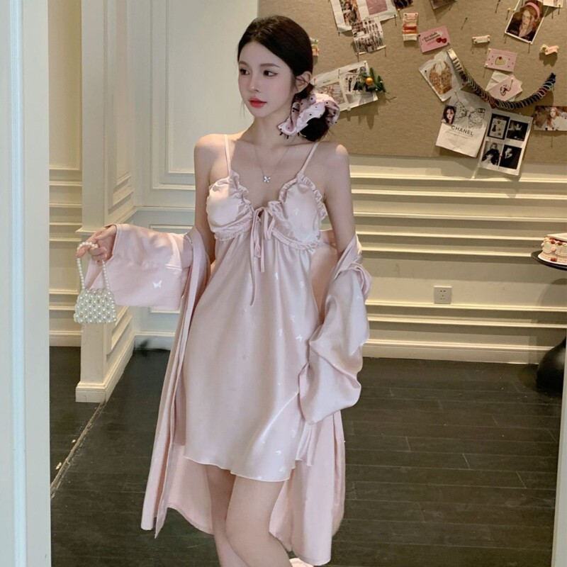 Ice and Snow Silk Suspender Skirt, Sweet Girly Nightgown, Two-Piece Set, Ice Silk Pajamas, Summer Imitation Silk Nightgown, Home Clothes Ice and Snow Silk Suspender Skirt, Sweet Girly Nightgown, Two-Piece Set, Ice Silk Pajamas, Summer Imitation Silk Nightgown, Home Clothes