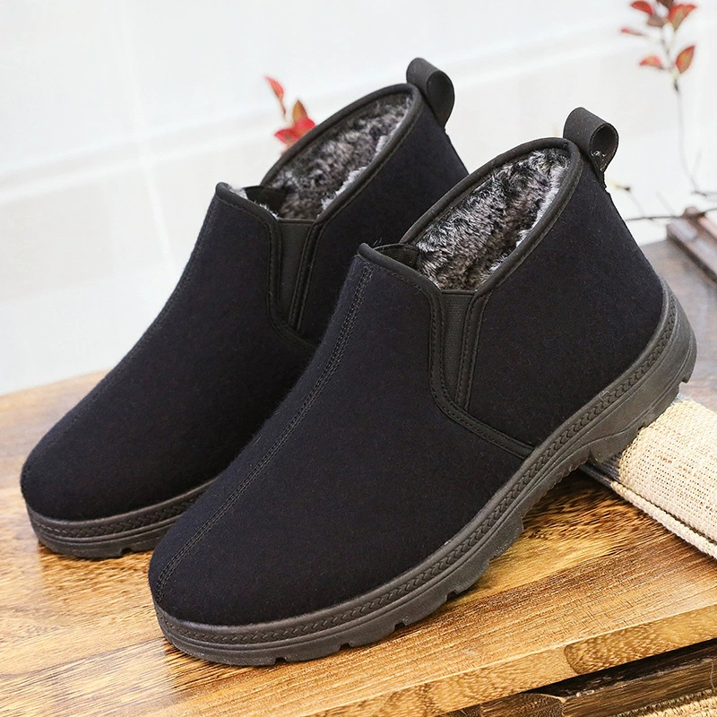 Старая пекинская хлопчатобумажная обувь мужская зимняя толстая бархатная теплая высокая помощь хлопчатобумажные сапоги имитация кролика меха среднего и пожилого возраста повседневная мужская обувь оптом