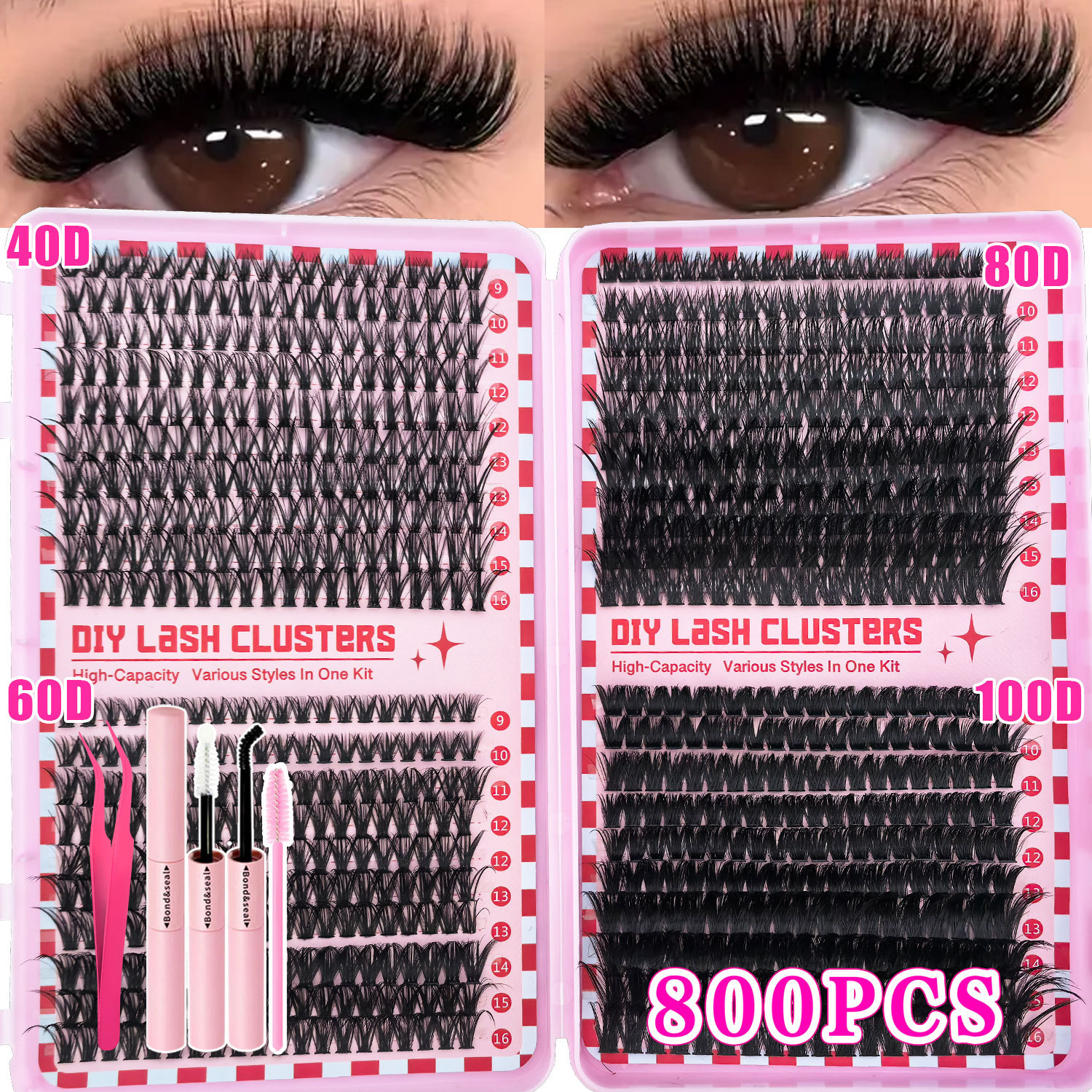 40 filas de pestañas postizas, paquete de 40+60+80+100 unidades.