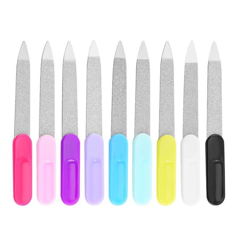 Stainless Steel Nail File with Dual-Sided Use, Plastic Handle, for Manicure, Polishing, and Removing Cuticle Dead Skin