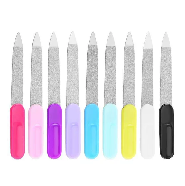 Stainless Steel Nail File with Dual-Sided Use, Plastic Handle, for Manicure, Polishing, and Removing Cuticle Dead Skin
