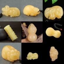 天然米黄玉貔貅手把件直播高货黄玉白菜福猪金蟾玉器文玩把件批发