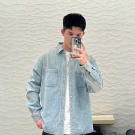 高版本D家美式刺绣牛仔长袖衬衫男春季韩版潮流简约衬衣港风外套