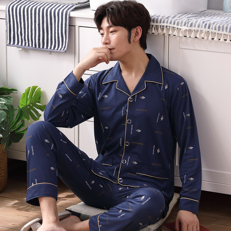 100% algodón pijamas de los hombres de manga larga de primavera, Otoño e Invierno DE LA Juventud más tamaño ropa de casa traje casual de otoño e invierno