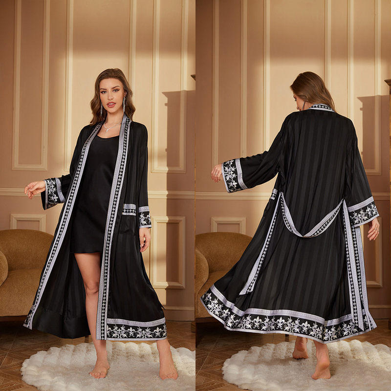 Yaoting Elegant Palace Style Satin Chiffon Nightgown Women's Spring, Summer and Autumn Luxury Home Clothes Bathrobe Sling Two-Piece Set