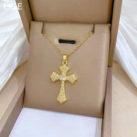 【钛钢】十字架满钻轻奢气质华丽满钻项链女百搭锁骨链钛钢链条