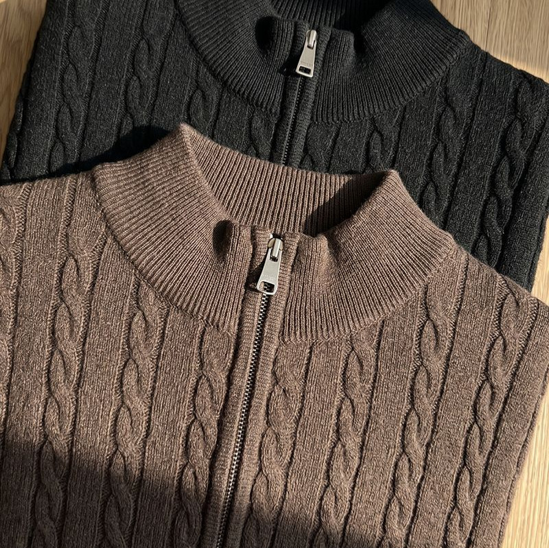Autumn and Winter Half-High Collar Zippered Sweater for Men, High-End, Lazy Style, Pullover, Long-Sleeved, Fashionable, Versatile Knitwear
