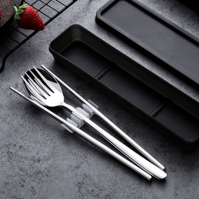 tableware suit Stainless steel Korean 304 chopsticks Spoon Fork student lovely originality Portable tableware Three