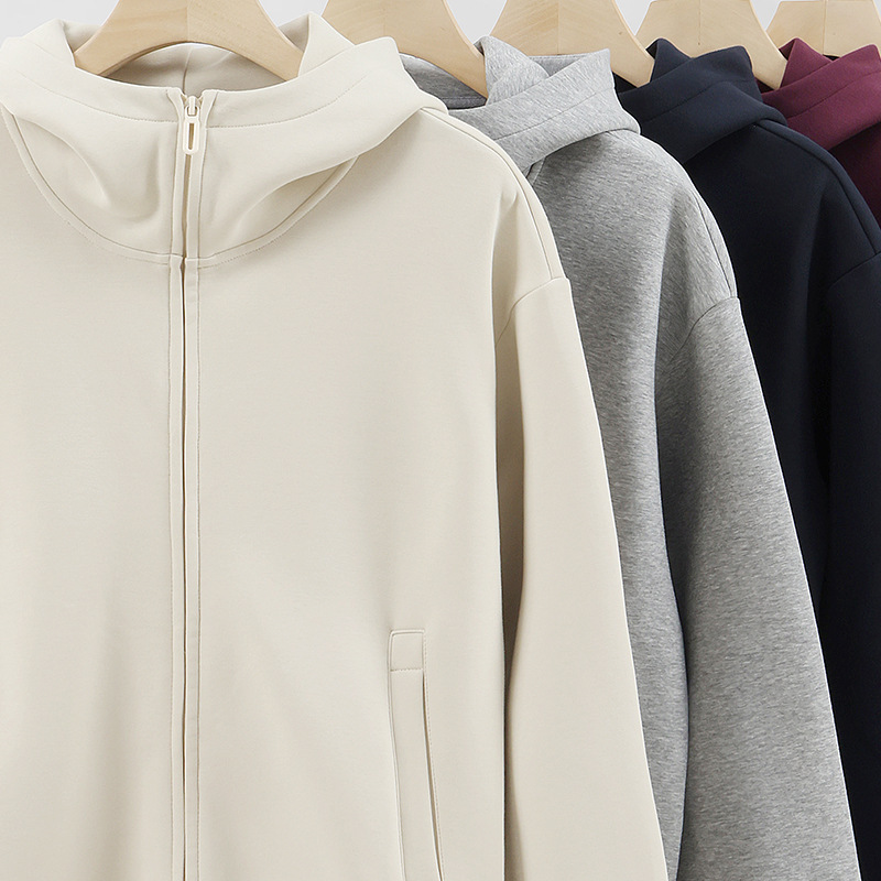 400g Liquid Cotton Trendy Brand Windproof Collar Sweatshirt Men's 2025 Autumn and Winter New Pure Color Half Turtleneck Hooded Zipper Cardigan