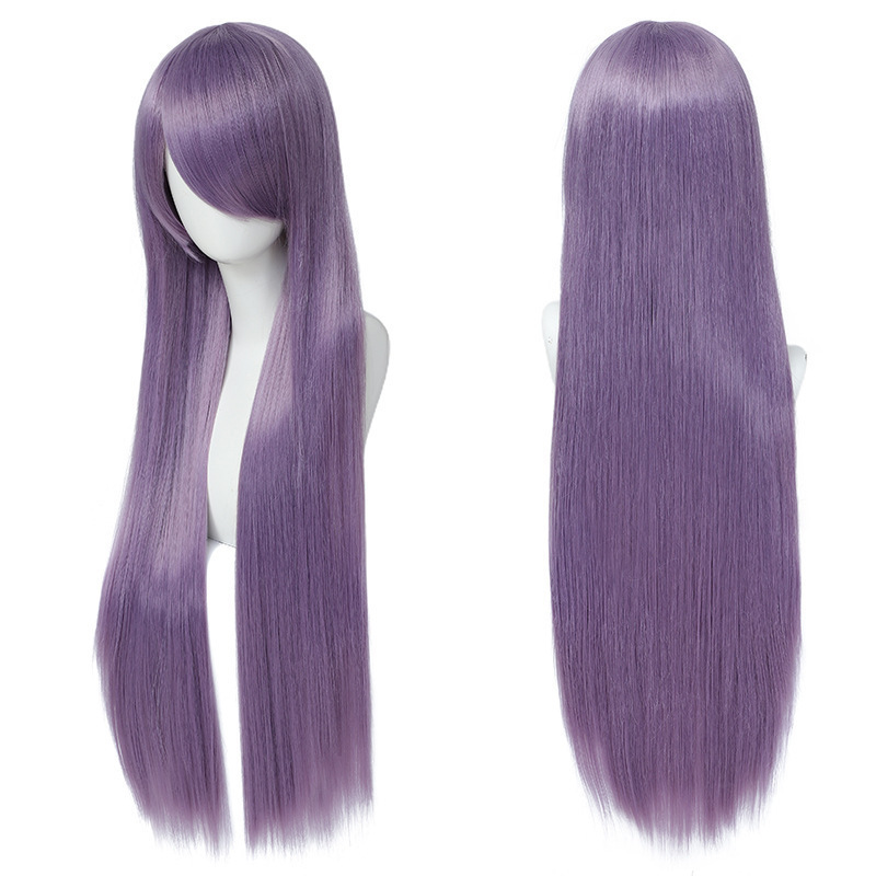 Peluca Larga Recta para Cosplay de 80 cm con Flequillo Oblicuo Sintética image 7