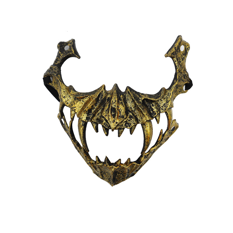 fiesta máscara de esqueleto dientes largos demonio esqueleto mitad cara máscara de lobo detrás máscara gigante disfraz de Halloween