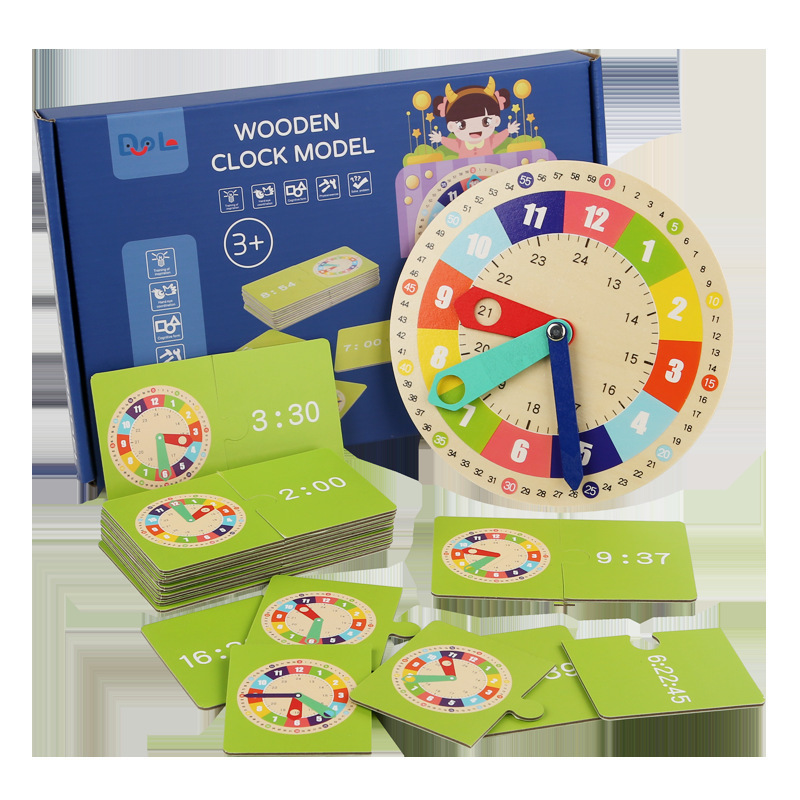 Madera de los niños pequeño reloj tiempo tablero cognitivo educación temprana juguetes kindergarten primaria Escuela Primaria primer grado Matemáticas enseñanza ayudas