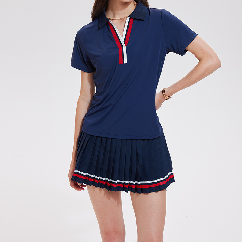 Caijue trajes de tenis transfronterizos trajes casuales de mujeres delgados mangas cortas polo bádminton fitness rápido seco conjunto deportivo