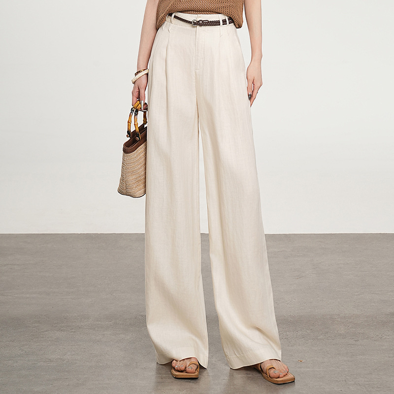 High-End Tencel Linen Fashionable Wide-Leg Pants for Women 2025 Summer Thin Linen Casual Loose Draped Straight Pants