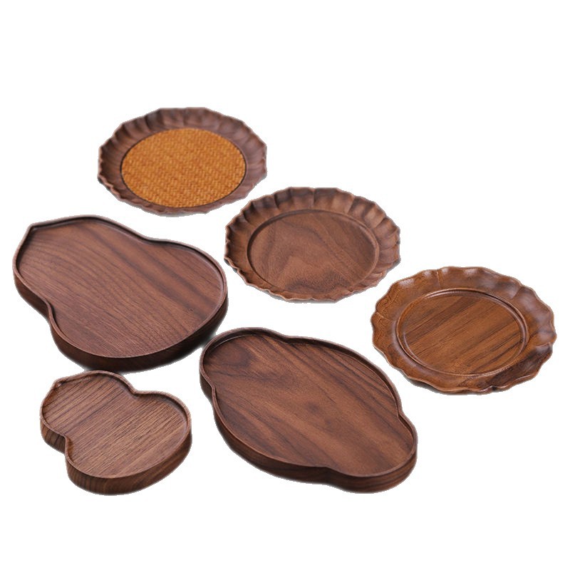 Bandeja de madera de nogal negro, bandeja de comedor de madera maciza de especificaciones múltiples, bandeja de té japonesa, café de dim sum para hotel, bandeja pequeña de madera de haya exquisita