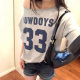 Summer American Style Pure Shoulder Shoulder Short-sleeved T-shirt Women's Loose Simple Style Slimming Sweet Spice Girl's Loose Top
