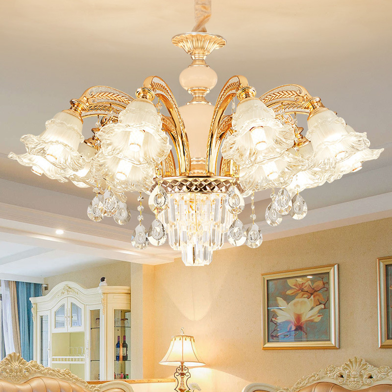 Restaurant Lamp, Restaurant Chandelier, Living Room High-End Crystal Lamp, Hall Crystal Chandelier, European-Style Lamp with Downward-Facing Lampshade, Bedroom Pendant Light