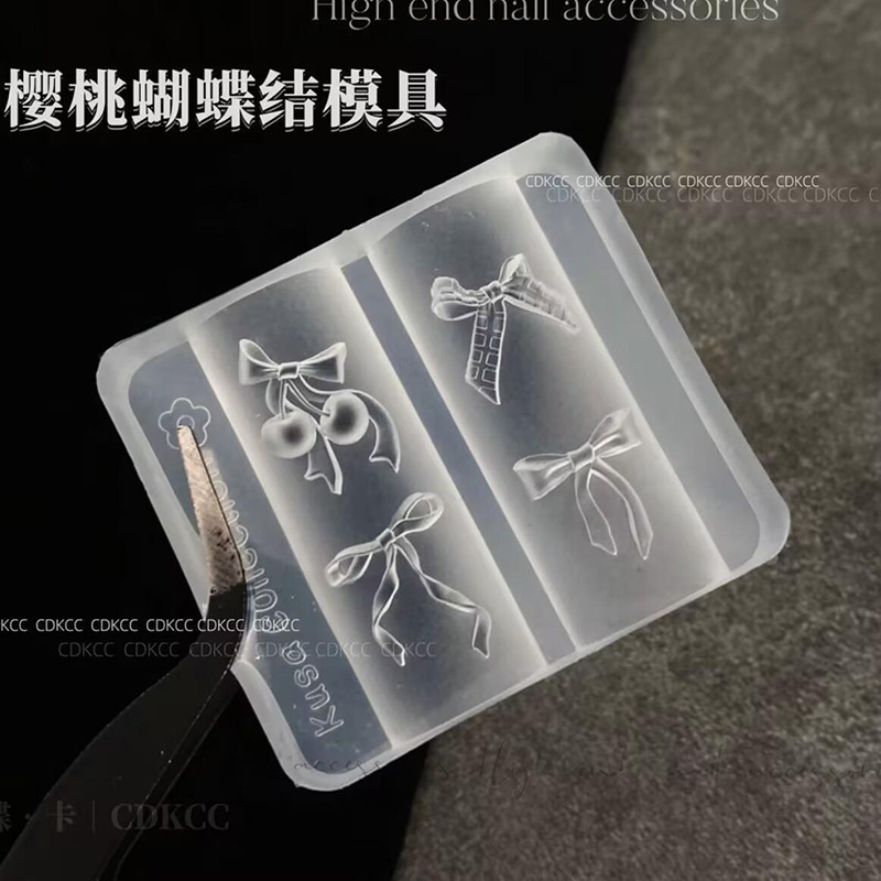 Internet Celebrity French Cherry Bow Manicure Streamer Silicone Mold Stereo Handmade DIY Nail Decoration Tool