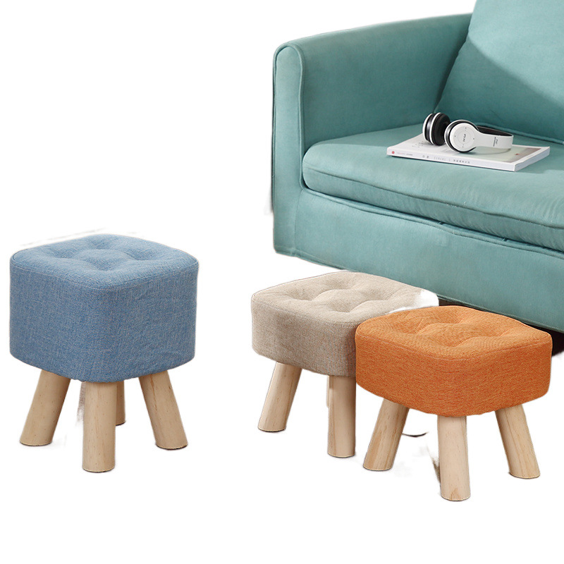 Taburetes de tela creativos pequeños taburetes caseros adultos sofá taburetes sala de estar dormitorio red roja taburetes de madera sólida silla pequeña
