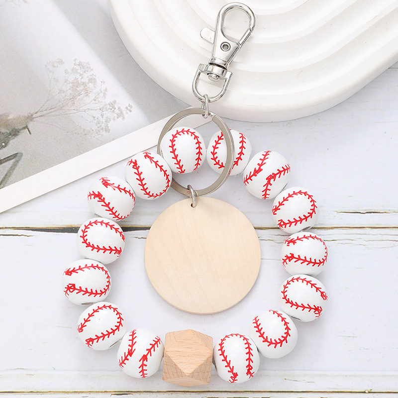 Sporty Baseball Independence Day Halloween Wooden Beads Wooden Fruit Summer Party Keychain Bracelet