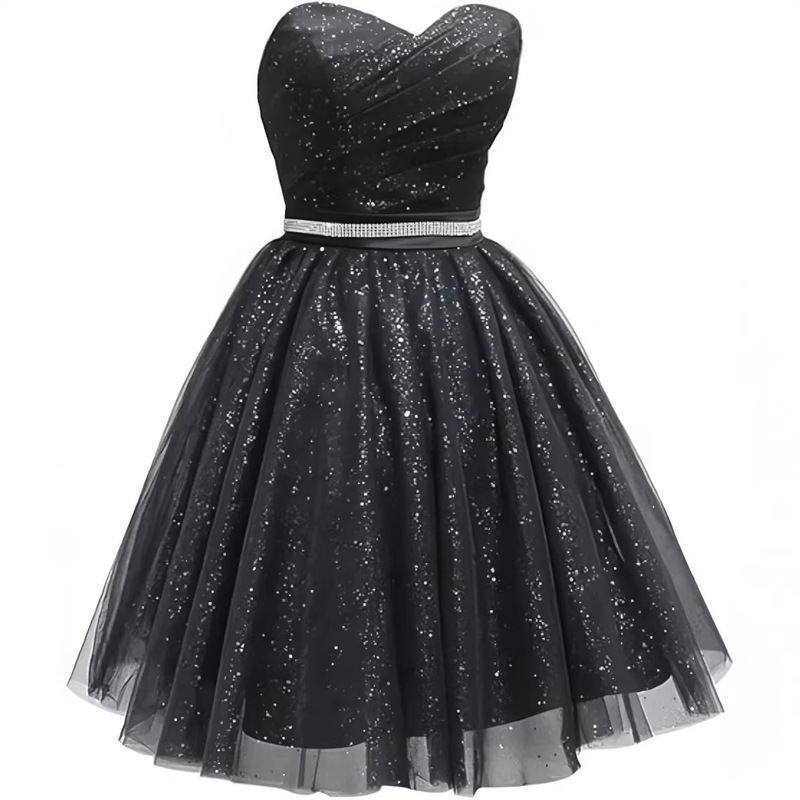 European and American Amazon Women's Short Sweetheart Tulle Homecoming Dress, Shiny Off-Shoulder Ball Gown Cocktail Party Dress