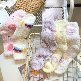 Coral velvet socks women's winter thick warm tube socks ins tide starry furry socks home sleep socks