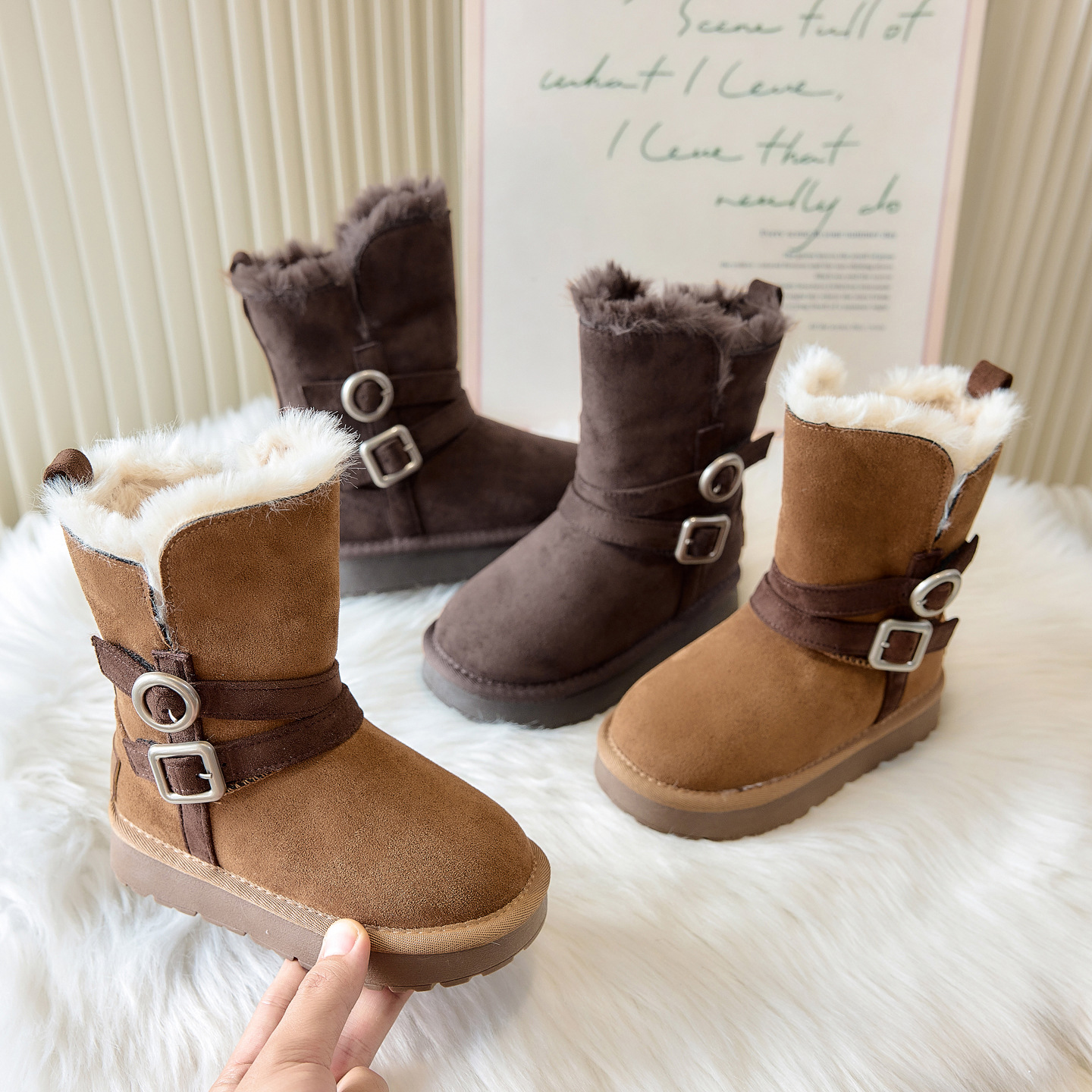 Children's Snow Boots Winter New Thick Velvet Large Cotton Mid-Calf Boots Fashionable and Trendy Warm Girls' Large Cotton Boots