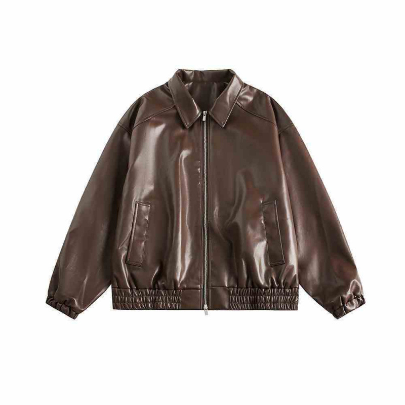 美式街头复古机车服黑色皮衣外套女春秋重磅宽松夹克上衣|undefined
