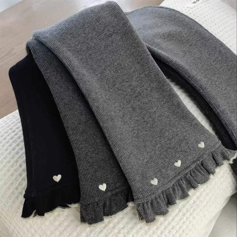 Girls' Love-themed Leggings, Autumn/Winter Flare Pants, Korean Style, Fleece-lined, Slim Fit, Slightly Bootcut, Long Pants for Outerwear