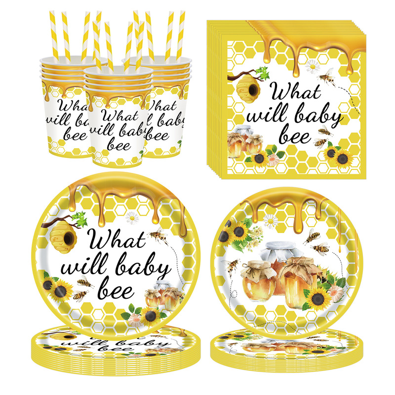 Bee Theme Tableware Disposable Paper Plates Paper Towels Paper Cups Straws Sunflower Party Decoration Decoration Supplies Set Bee Theme Tableware Disposable Paper Plates Paper Towels Paper Cups Straws Sunflower Party Decoration Decoration Supplies Set