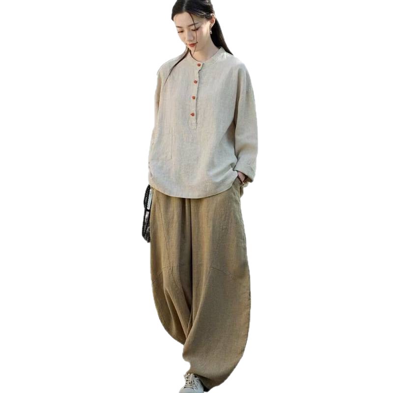 禅服棉麻盘扣居士服秋季中国风佛系禅意素衣女新中式太极表演服|undefined