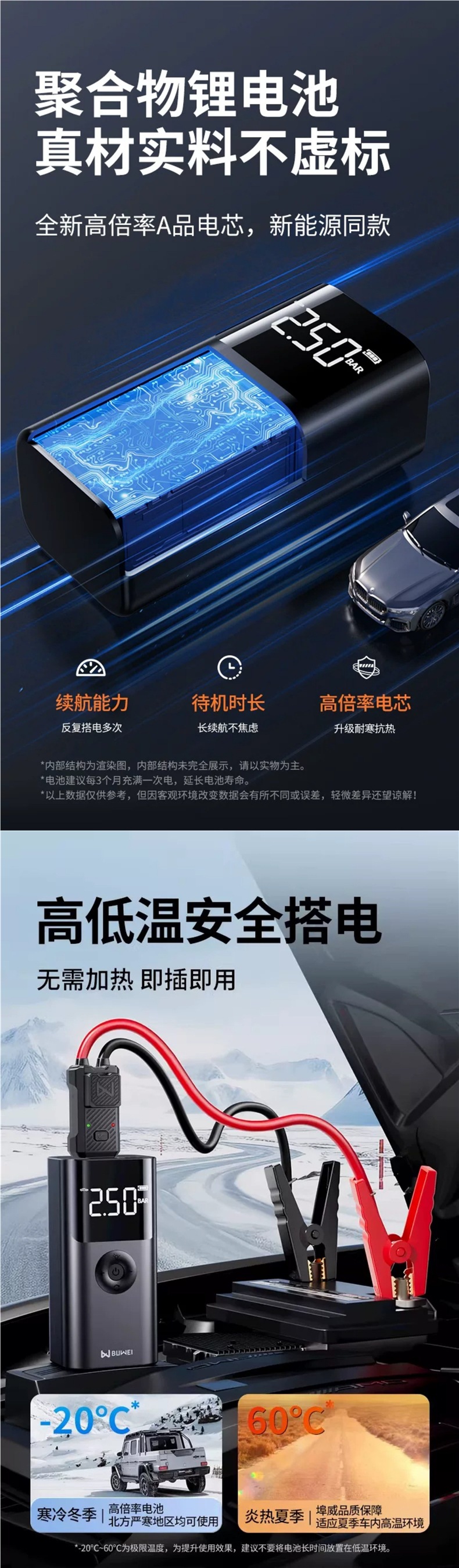 Buwei Car Emergency Jump Starter Power Bank with Integrated Car Air Pump and Backup Battery
