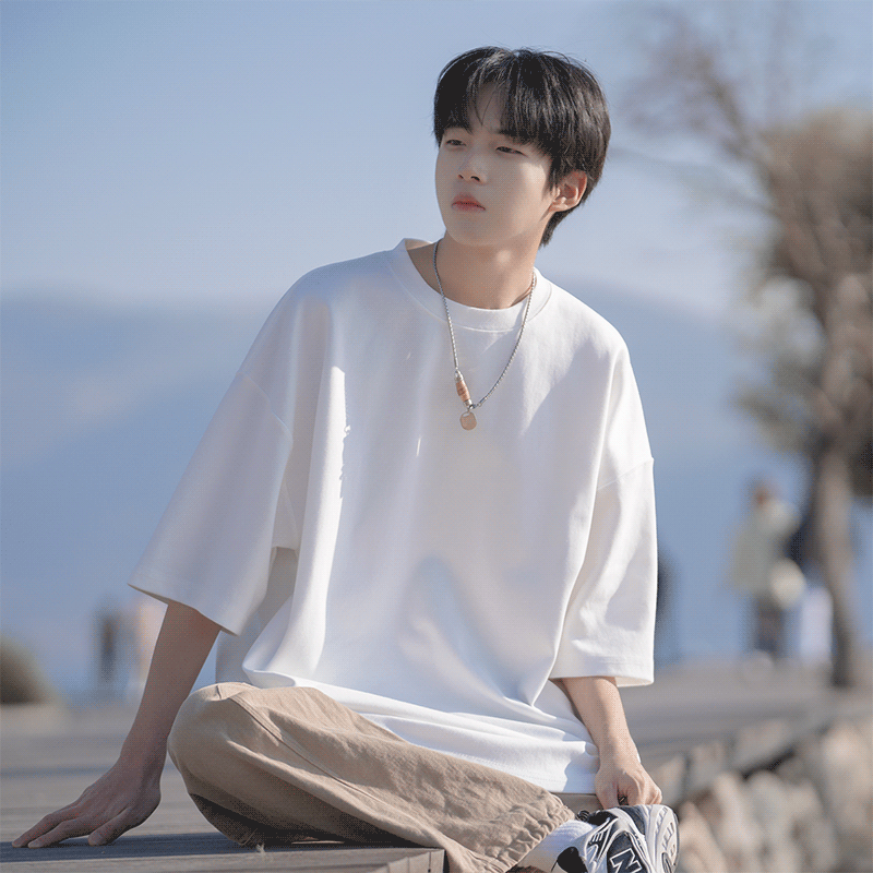 cityboy White Pure Cotton Heavy-weight Short-sleeved T-shirt Men's Summer 2024 New Style Top Clothes Fashionable Brand Loose Half-sleeved