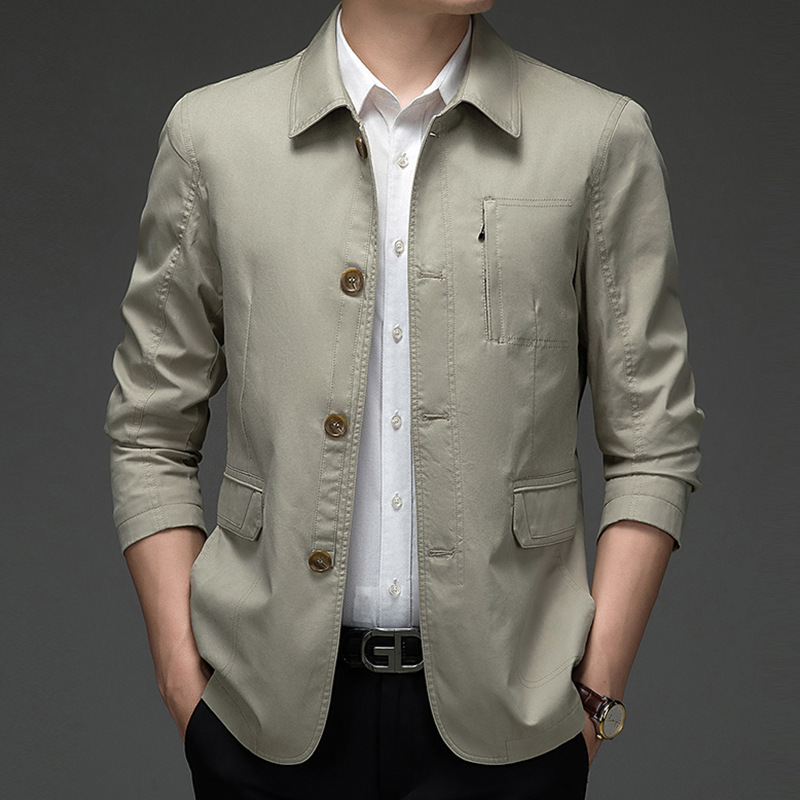 2026 Spring and Autumn Men's Windbreaker Business Casual Middle-Aged and Elderly Men's Clothing Pure Cotton Dad Jacket Thin Coat Top