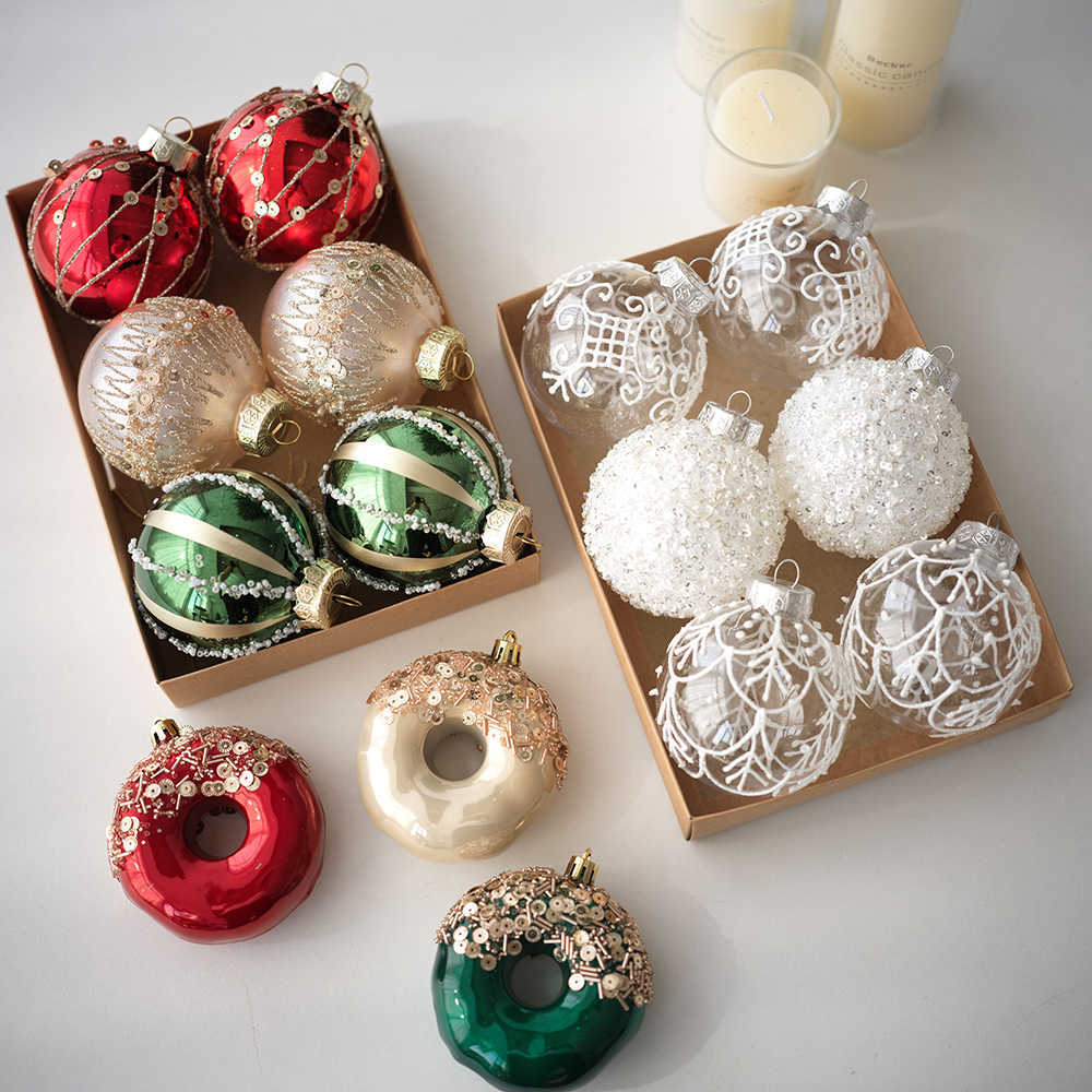 Bolas pintadas transfronterizas 8CM bola transparente donuts sandía bola set decoración de Navidad bobinado bola hecha a mano