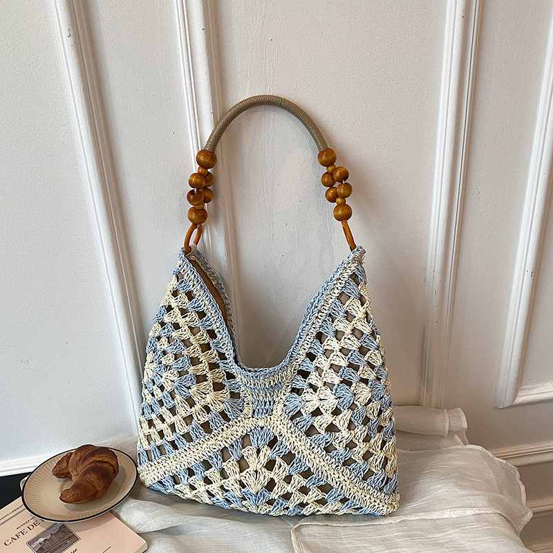 Summer Straw Tote Bag For Beach Vacations With Beaded Details_voghion.com