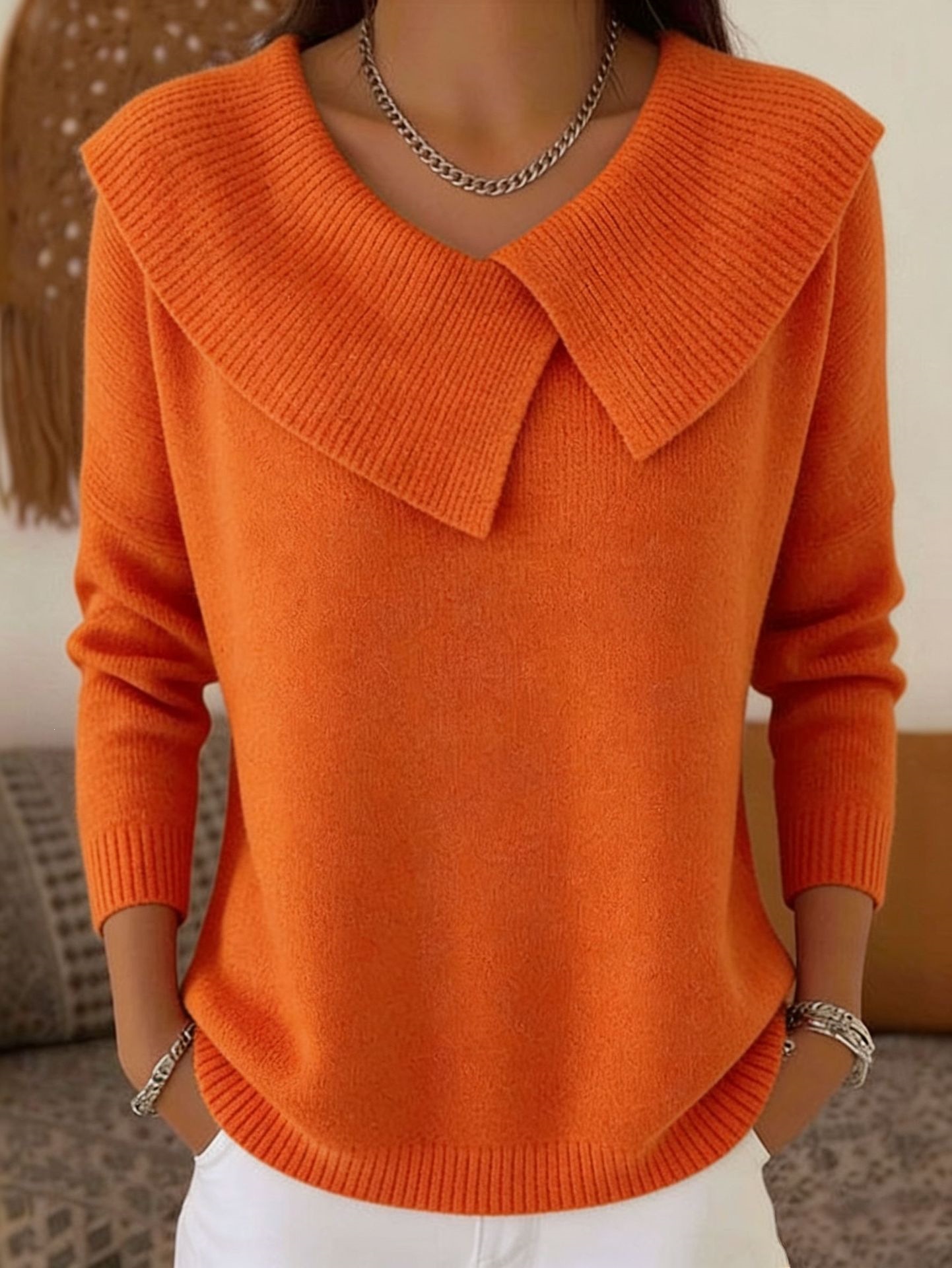 Women's Clothing Fashion Retro Slimming Collar Sweater For Women Style Versatile Knitwear Elegant Look For Formal & Casual For Women_ecoleips.com