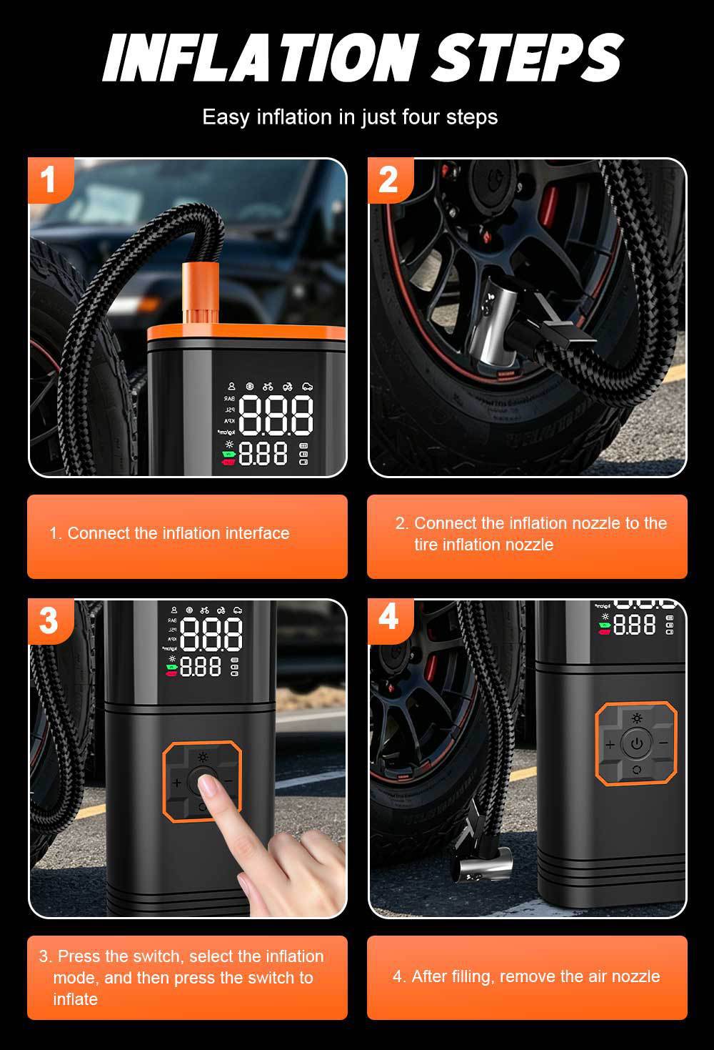 Cross-border electric air pump, car-mounted air pump, rechargeable digital display wireless tire inflator, car emergency starting power supply