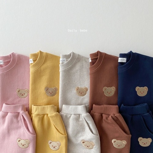 Korean style infant and toddler clothing, fashionable bear round neck sweatshirt, sweatpants, cute casual suit, children's autumn suit