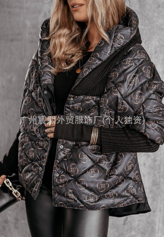2025独立站毛衣拼接大翻领棉服女新款时尚流行机车炸街高级感外套|undefined