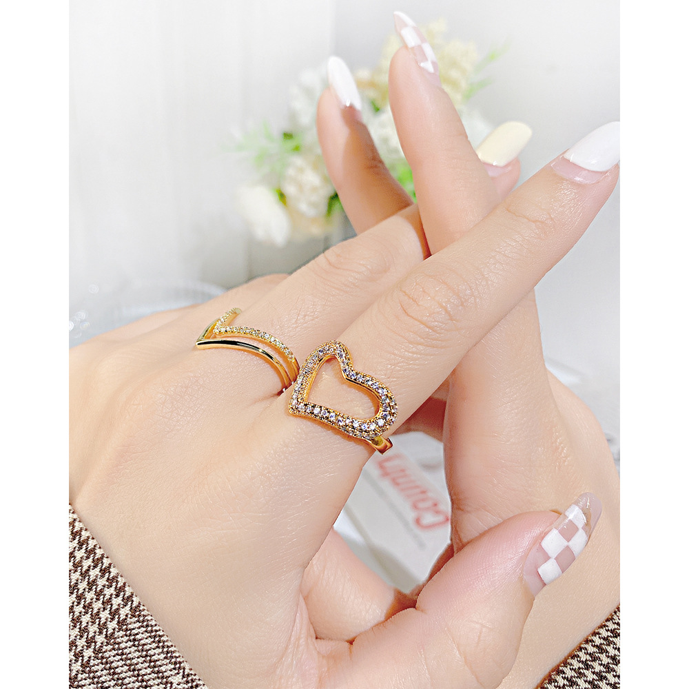 Fashion Geometric Copper Open Ring Plating Rhinestone Copper Rings