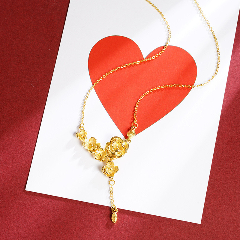 Catena con nappa di fiori color oro sabbia negozio d'oro con decorazione per matrimonio gioielli collana con nappa di rosa_voghion.com