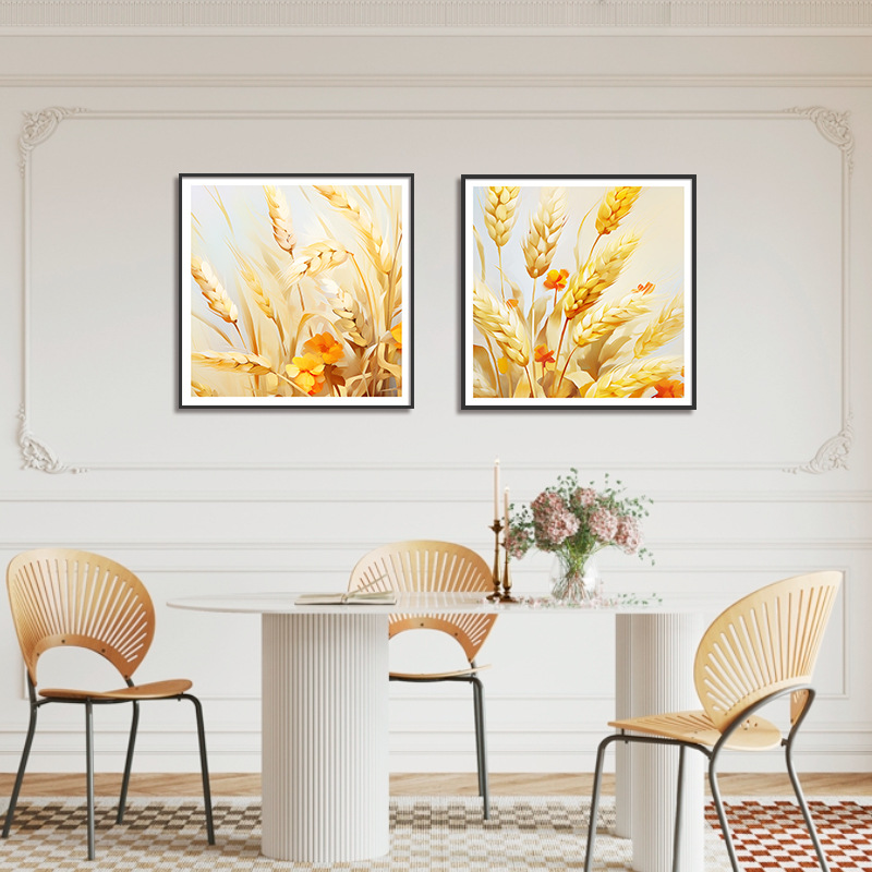 Pintura al óleo simple estilo flor cuadrado dos piezas pintura decorativa hermosa sala de estar comedor pintura colgante dormitorio pasillo mural