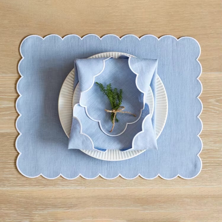 Wholesale Export Embroidered Napkins and Placemats, Linen Floral Cotton-Linen Fan-Shaped Placemats, Scalloped Edge Cloth Napkins for Weddings Wholesale Export Embroidered Napkins and Placemats, Linen Floral Cotton-Linen Fan-Shaped Placemats, Scalloped Edge Cloth Napkins for Weddings