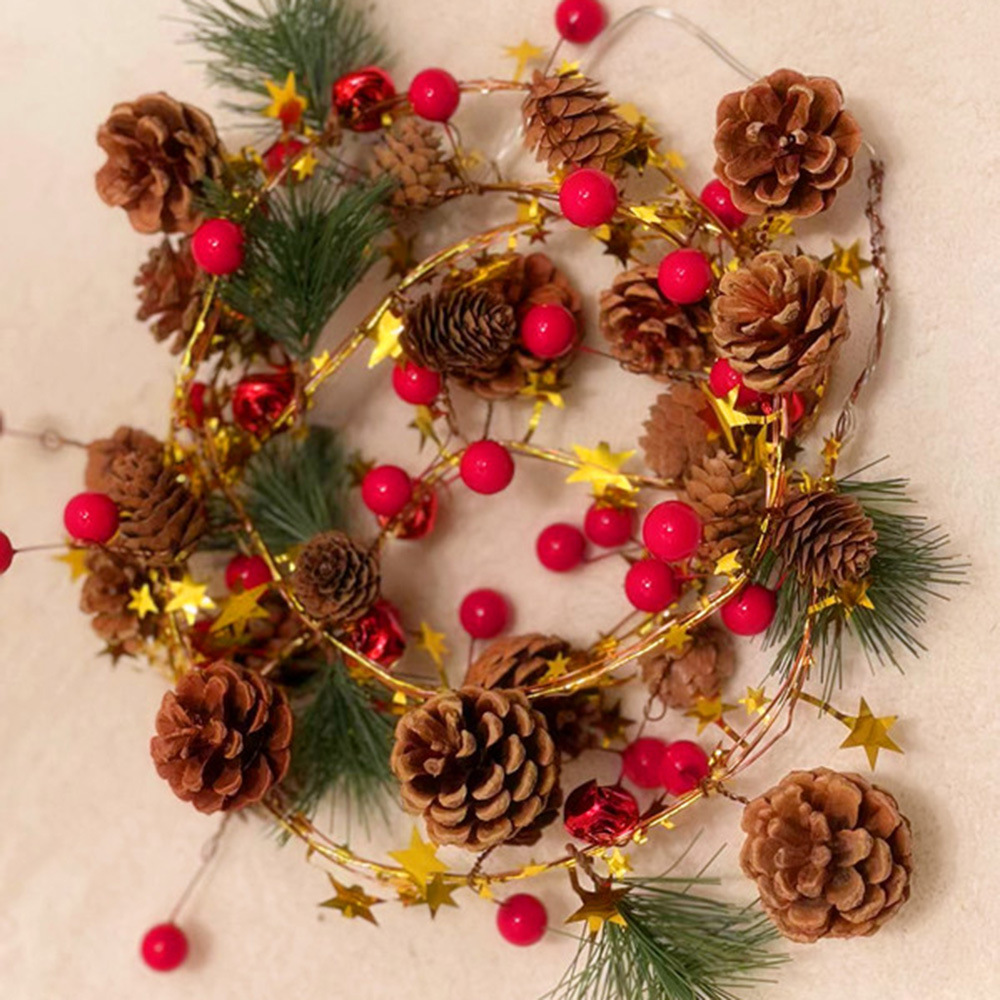 led Christmas lighting Bell Pine Cone lamp string pine needle red fruit decorative lamp string battery indoor string lights wholesale