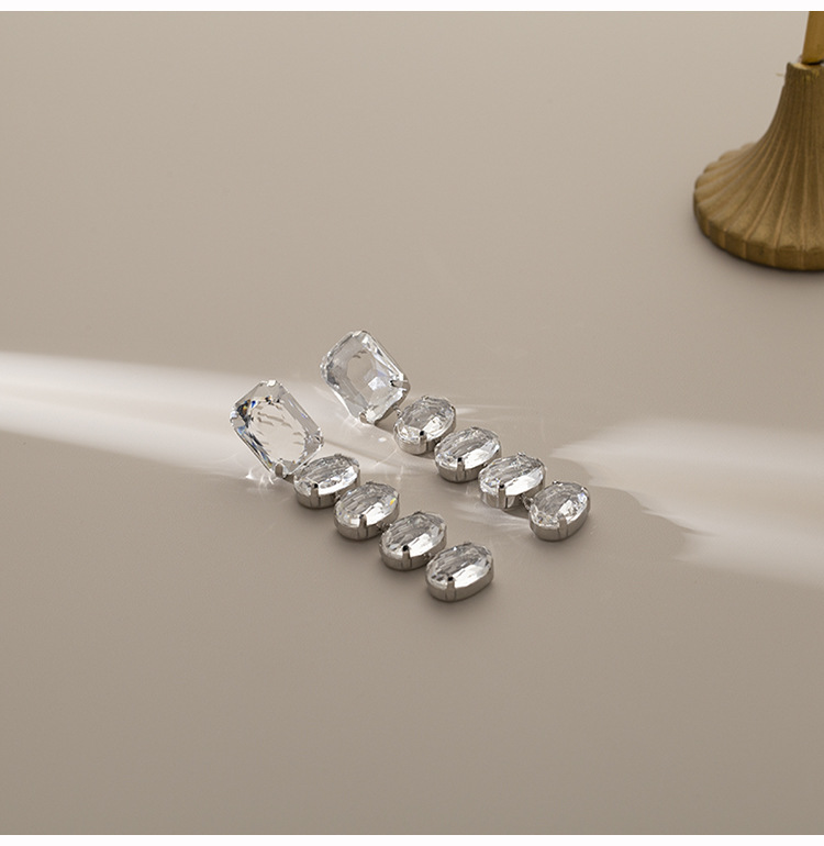 Plating Design 1 Pair Elegant Geometric Plating Copper Imitation Crystal Drop Earrings Ear Cuffs