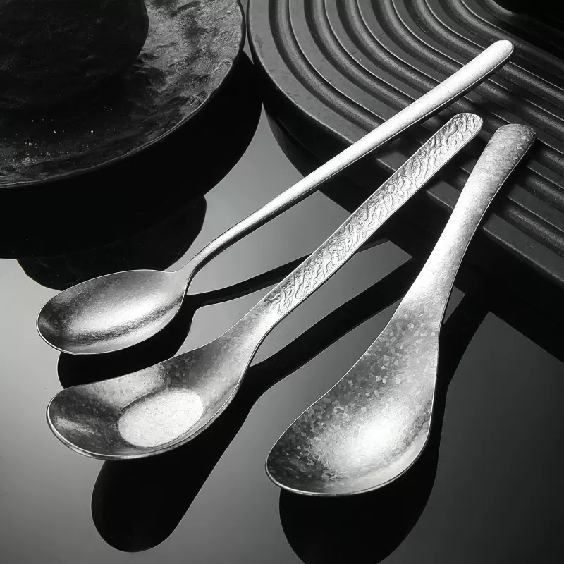 钛合金韩式勺子纯钛家用中式汤勺石纹元宝勺子冰花结晶汤勺餐具