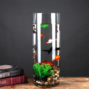 Creative Thickened Straight Glass Fish Tank Cylindrical Large Living Room Office Goldfish Tank Transparent Turtle Tank Hydroponics