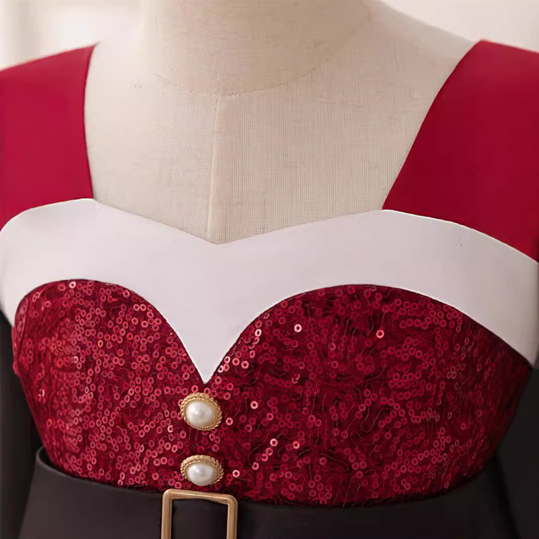 Vestido de Navidad para niños, vestido de princesa, mangas abullonadas con lentejuelas, vestido de fiesta de moda con lazo rojo, vestido de princesa